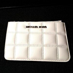 Michael Kors Jet Set Quilted Travel Zip Top Wallet with Coin Pouch Optic White